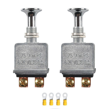 2X 75 Amp Push Pull Switch SPST 2 Position Chrome Knob for Automotive