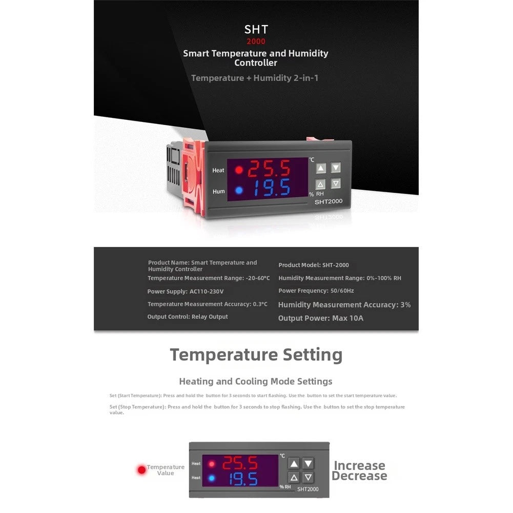 Dual Temperature and Humidity Controller SHT2000 AC110230V