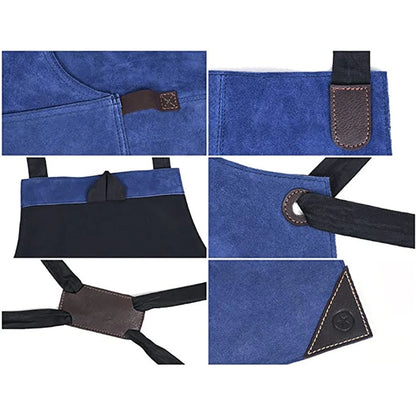 Double Faced Fleece Apron with Multiple Pockets and PU Leather Contrast