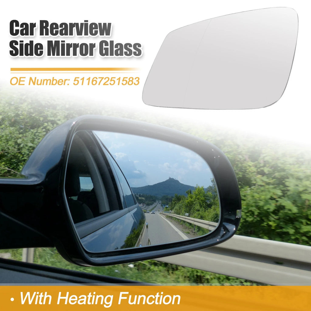 Rearview Mirror Glass Left Side Heated Replacement for BMW 5 Series (2008–2017)