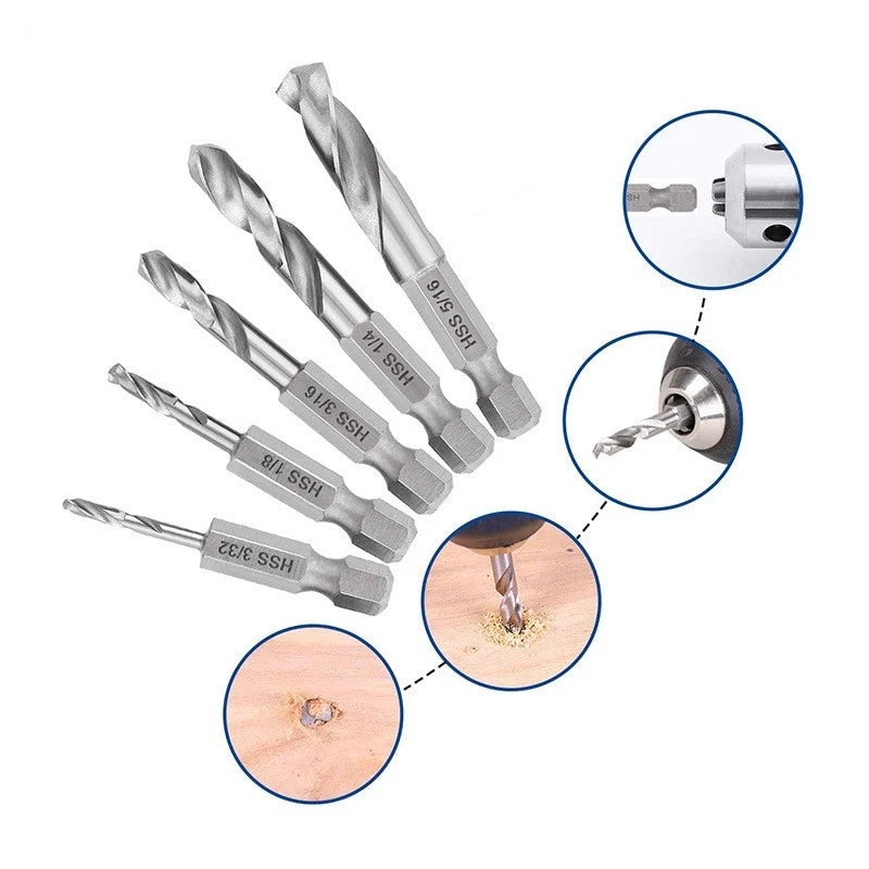 Quick Change Drill Bits for Metal 14 Hex Shank (Set of 4)