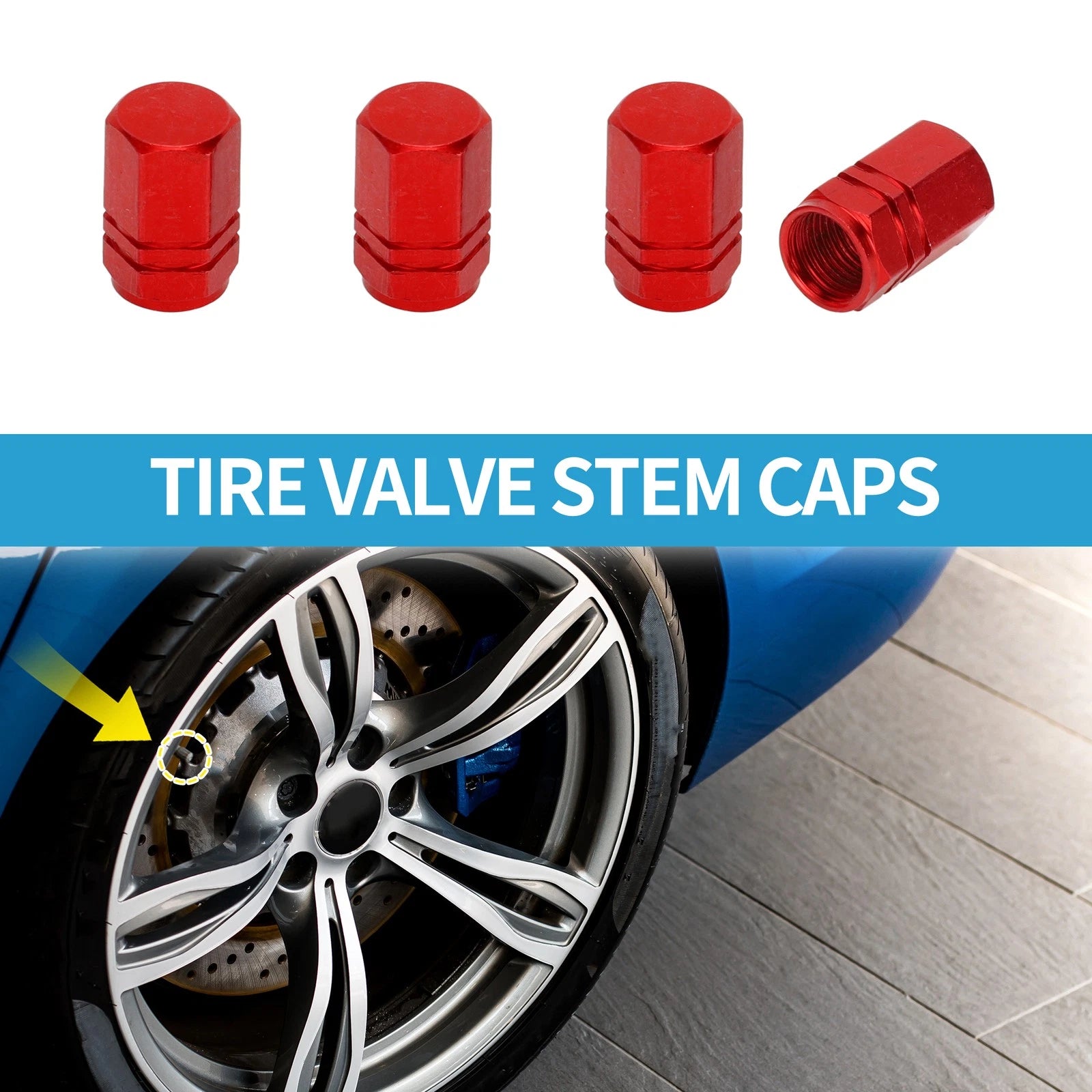 Tire Valve Stem Caps 10x16mm Replacement for SUV Bike RV (4 Pack)