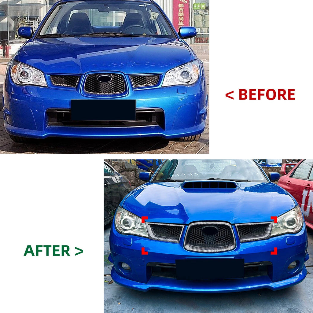 Set of 2 Carbon Look Front Bumper Grilles for Subaru Impreza WRX STI (2006–2007)