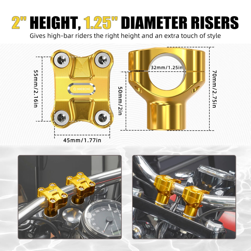 NICECNC 50mm Handlebar Risers for Harley Dyna Fat Bob FXDF (2008–2017)