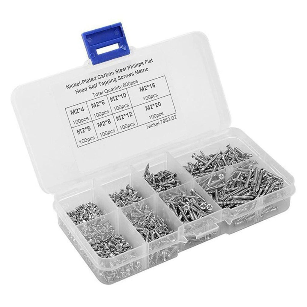 800Pcs Self-tapping Screws Flat Head Lock Nut Stainless Steel Tools