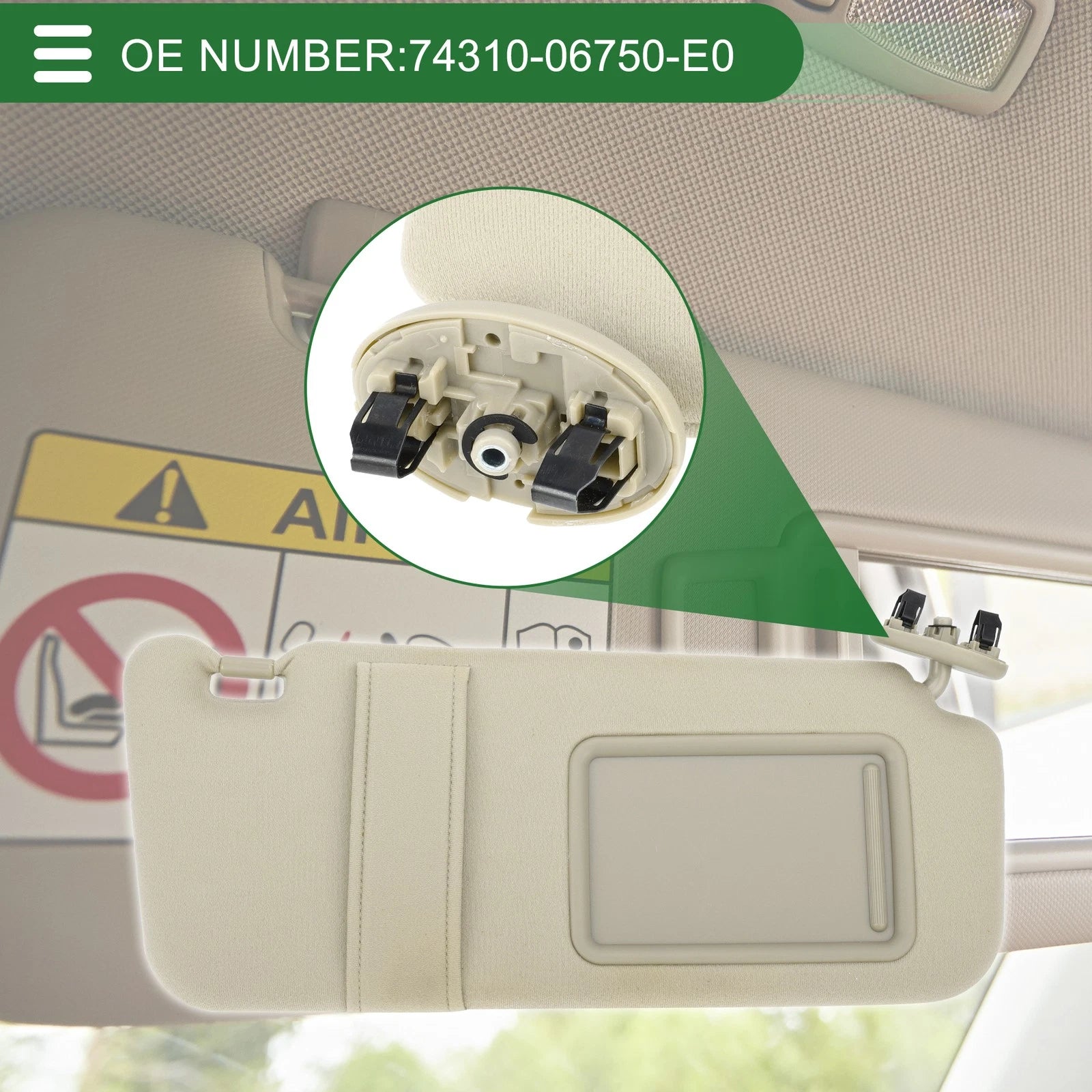 Right Passenger Side Car Sun Visor Replacement for Toyota Camry (2007–2011)