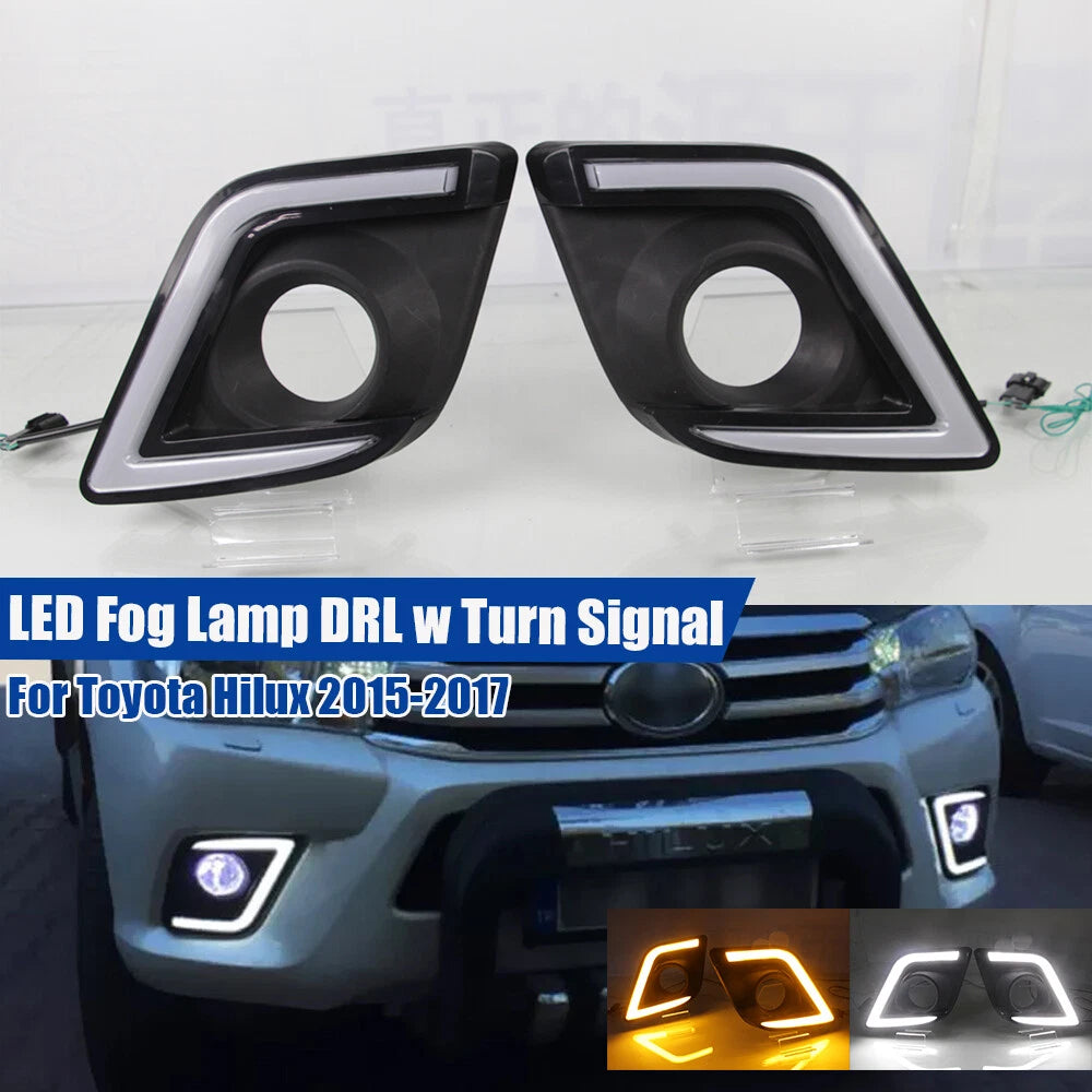 LED DRL Daytime Running Light with Turn Signal Fog Lamp for Toyota Hilux (2015–2017)