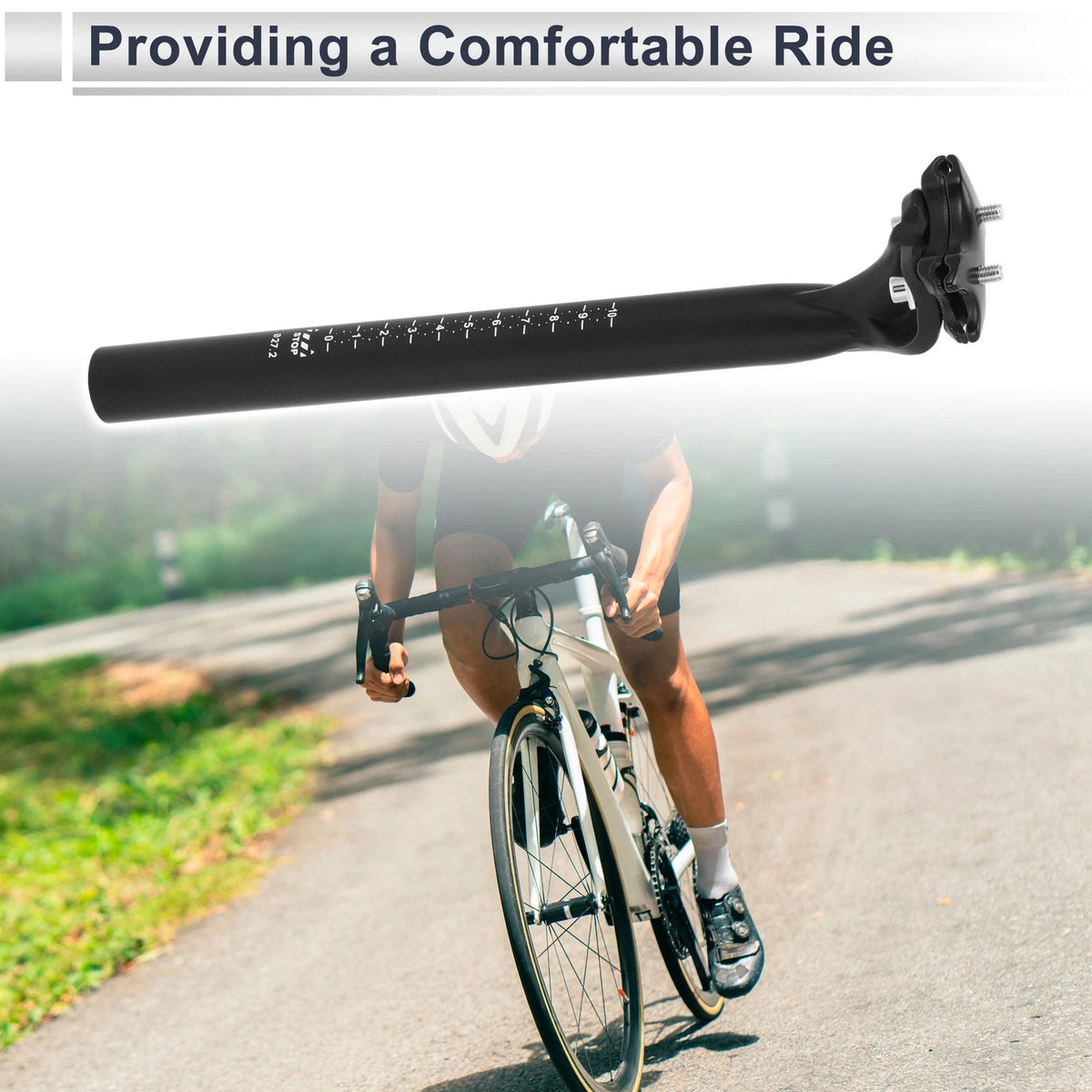Seatpost Bike Seat Post 27.2x300mm Adjustable with Fixing Clip Carbon Fiber Matte Black