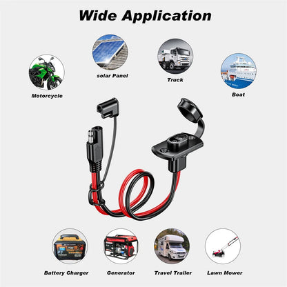 12AWG 30CM SAE Extension Cable Power Socket Quick Connect Panel Connector