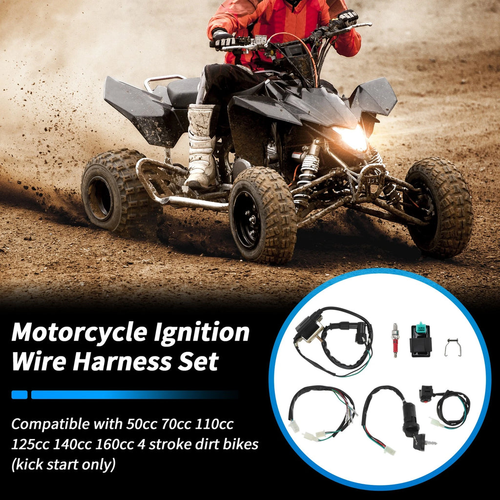 Ignition Wire Harness Key Switch CDI Spark Plug Kit for Motorcycle