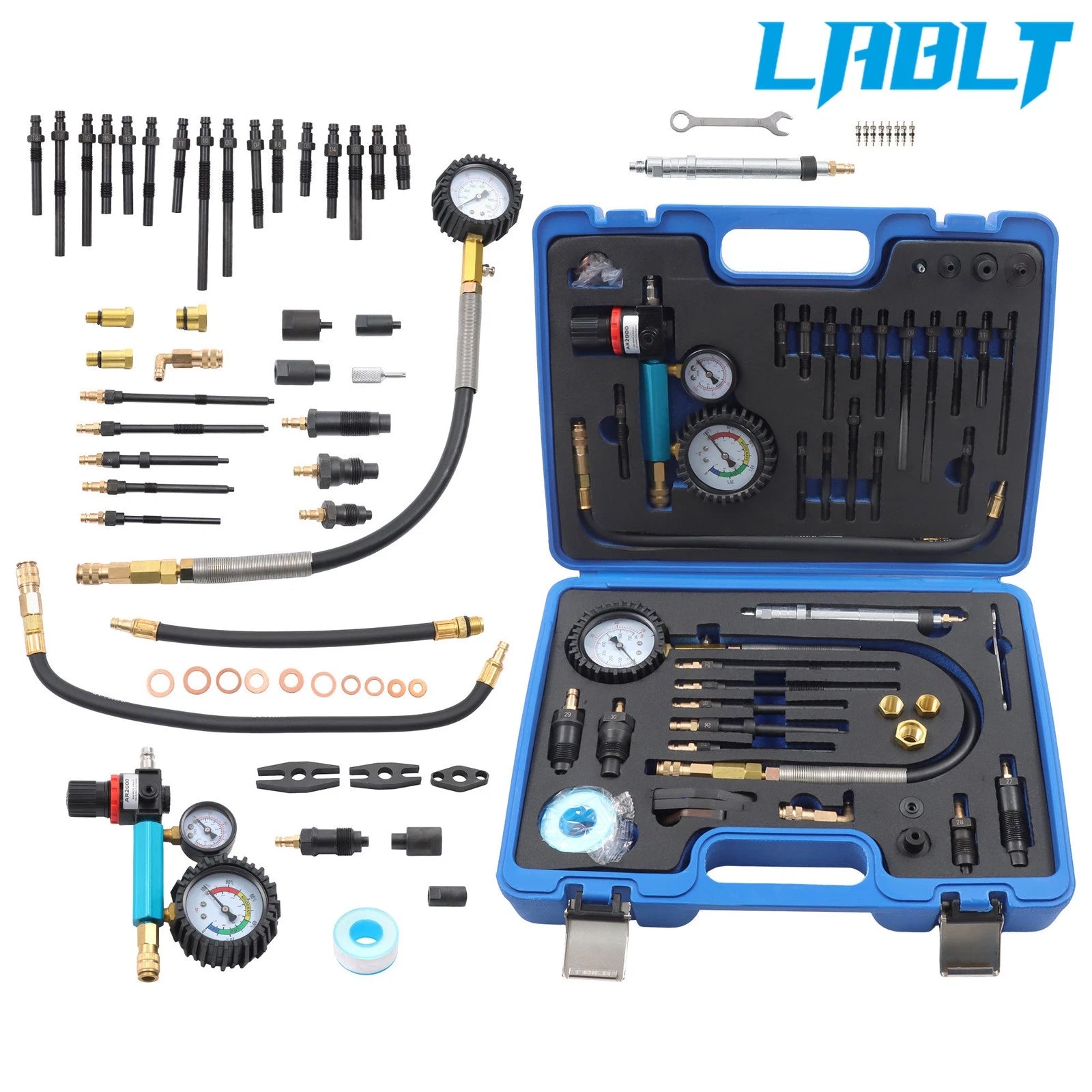 46PCS Engine Cylinder Compression Leak Down Tester for Petrol Diesel Vehicles
