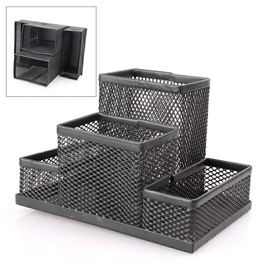Black Mesh Pen Pencil Ruler Holder Organizer for Office Desktop