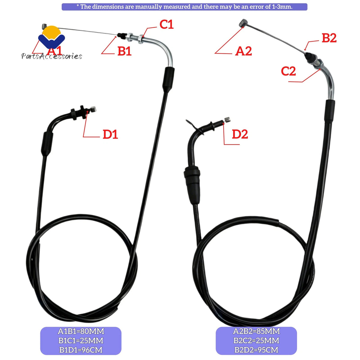 Throttle Cable Set for Yamaha Virago 250 XV250 (1995–2007) 2UJ-26311-10-00