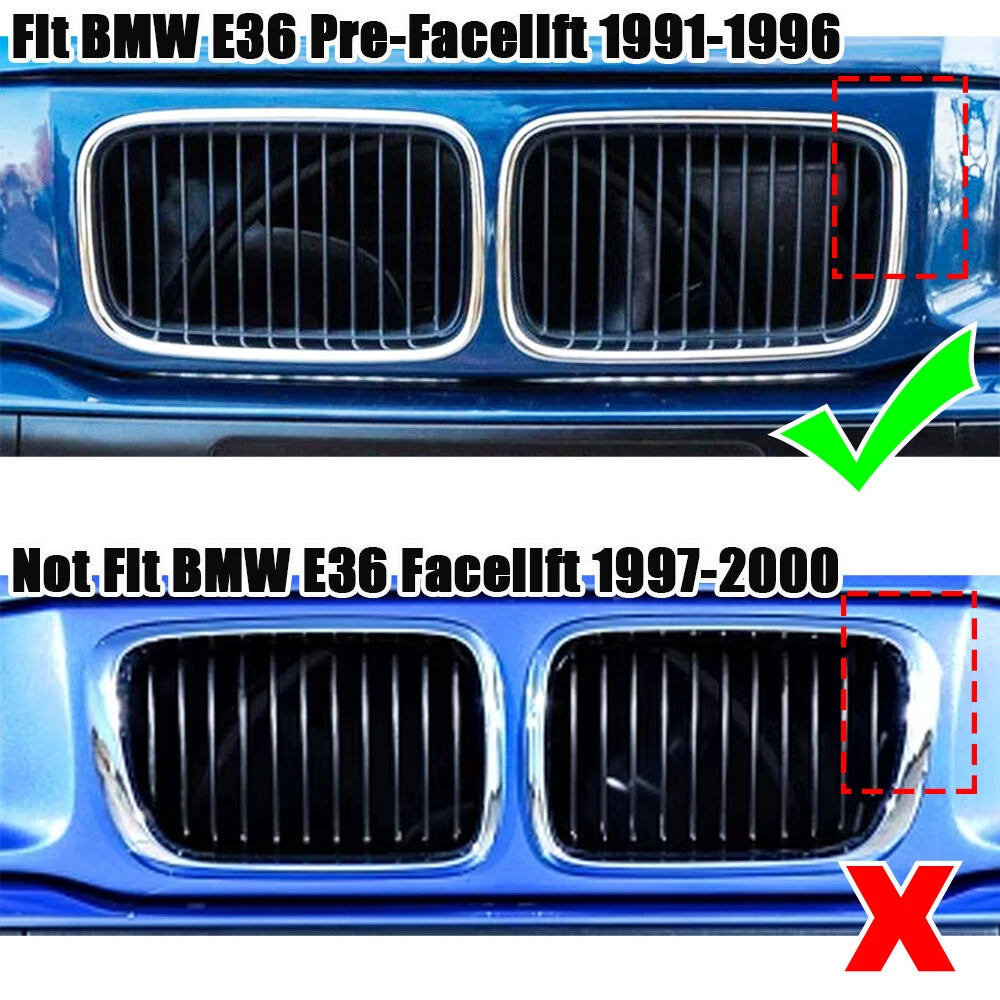 Pair Front Hood Kidney Grille for BMW 3 Series E36 (1992–1996) Matte Black