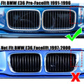 Pair Front Hood Kidney Grille for BMW 3 Series E36 (1992–1996) Matte Black