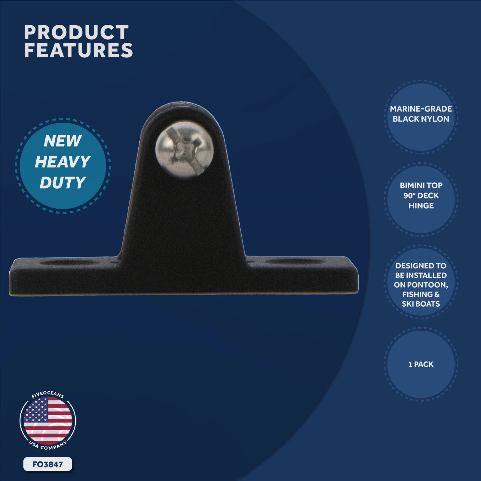 Bimini Top Hardware 90 Degree Deck Hinge with Screw Pin for Boat