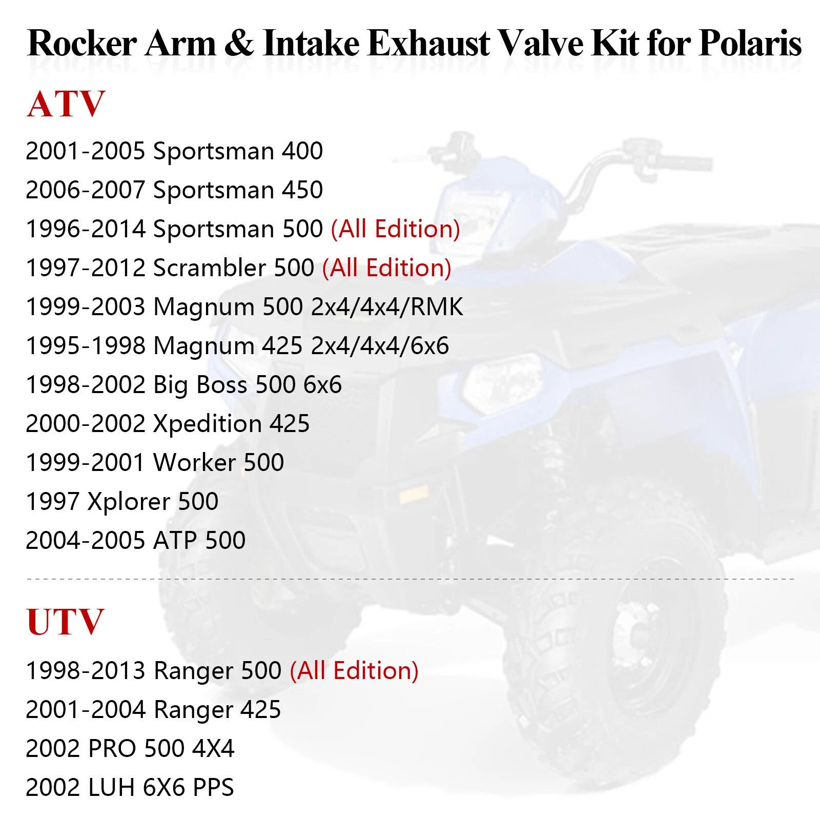 Rocker Arm & Valve Kit for Polaris Sportsman 500 4x4 6x6 (1996–2014)
