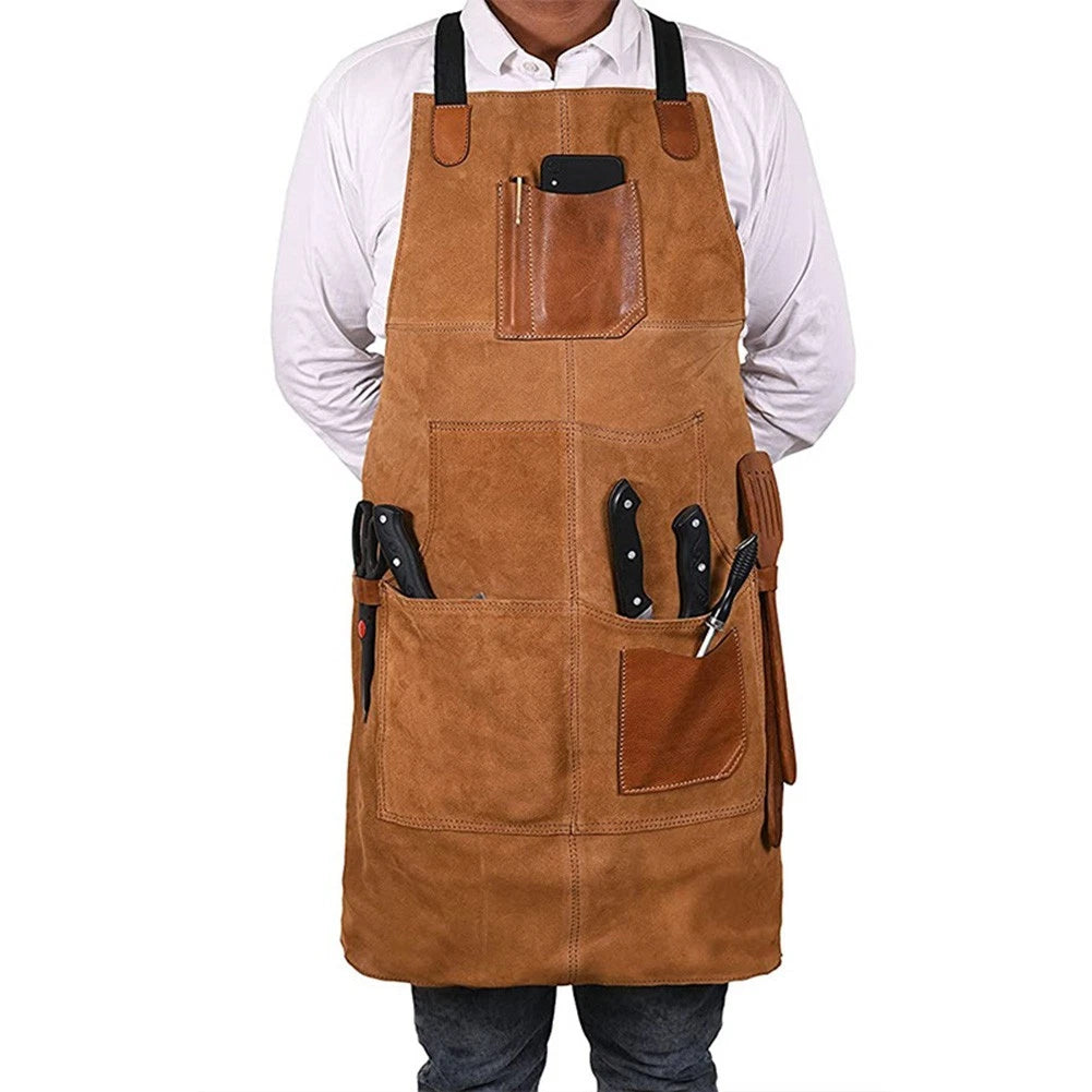 Double-Sided Velvet Apron with Adjustable Pockets and PU Leather Accent
