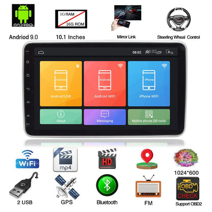 1 DIN 10.1" Touch Screen Android 9.0 Car Stereo for Universal Fit (2010–2023)