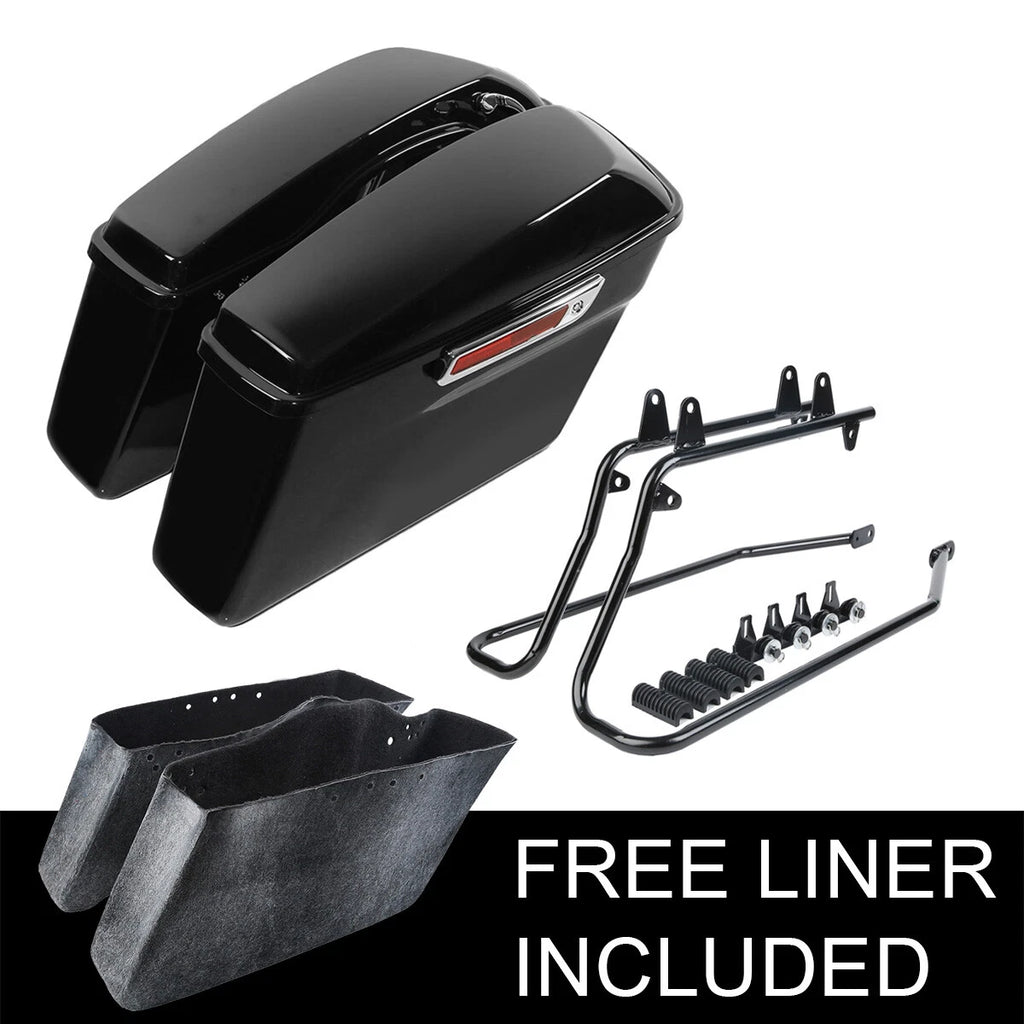 Saddle Bags & Black Conversion Bracket for Harley Softail FLST Fatboy