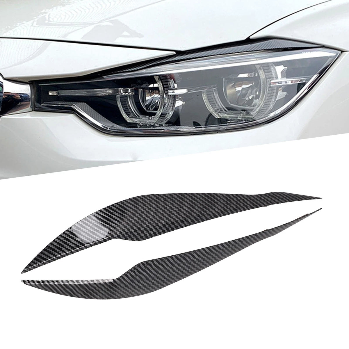2Pcs Carbon Fiber Headlight Eyebrow Covers for F30 Saloon (2012–2018)