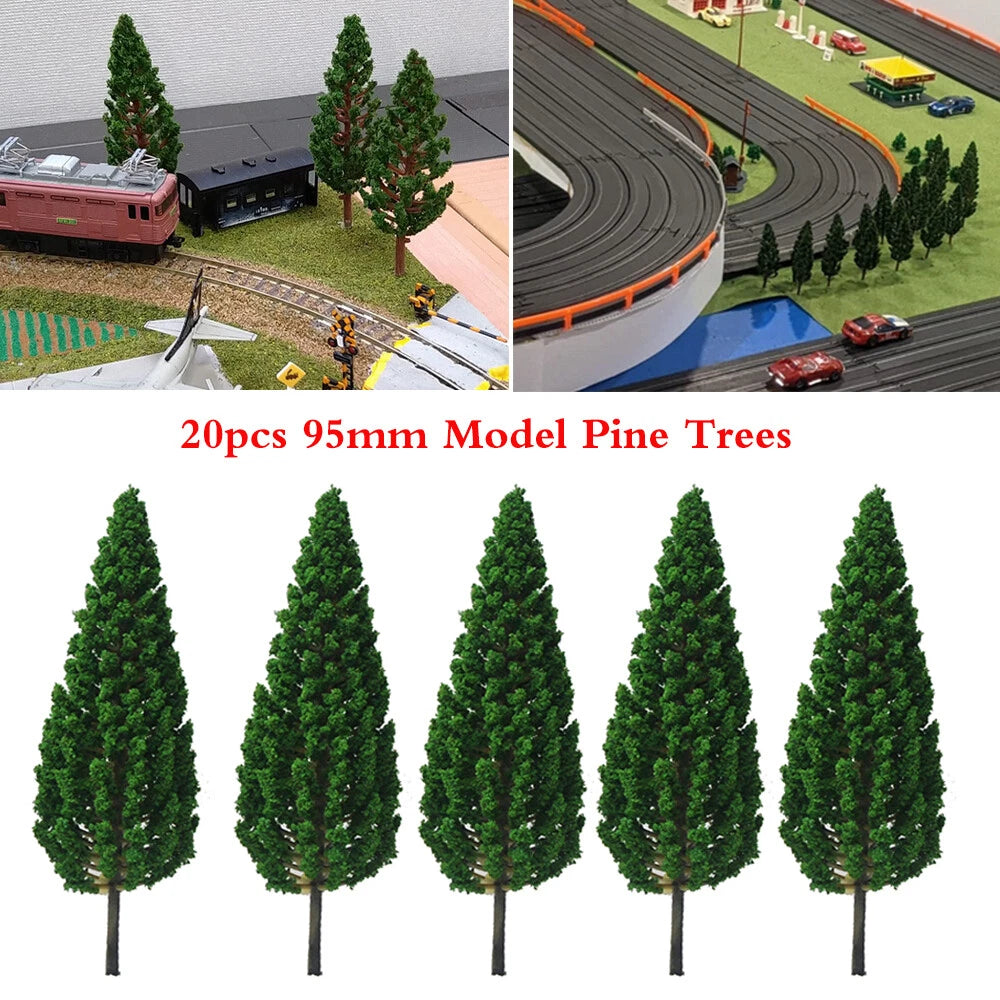 20pcs Model Pine Trees for HO OO Scale Train Railroad Landscape (95mm)