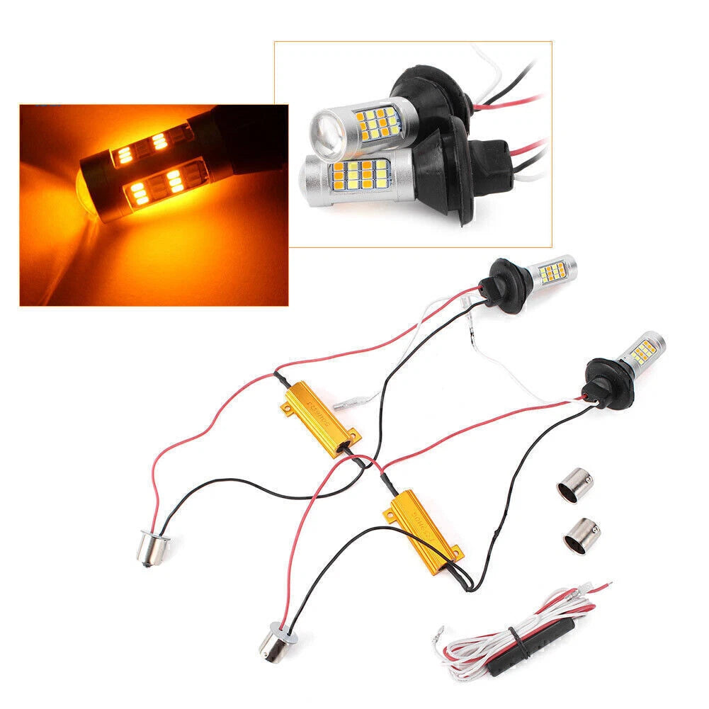 2X 1156 BAU15S 42 SMD Canbus Switchback White Amber Turn Signal Light