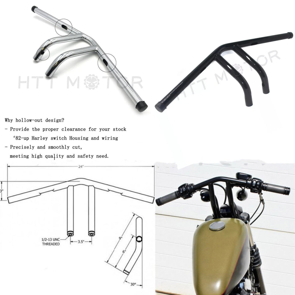 6" Rise Whiskey Handlebar for Harley Davidson (1982–Present) Width 24"