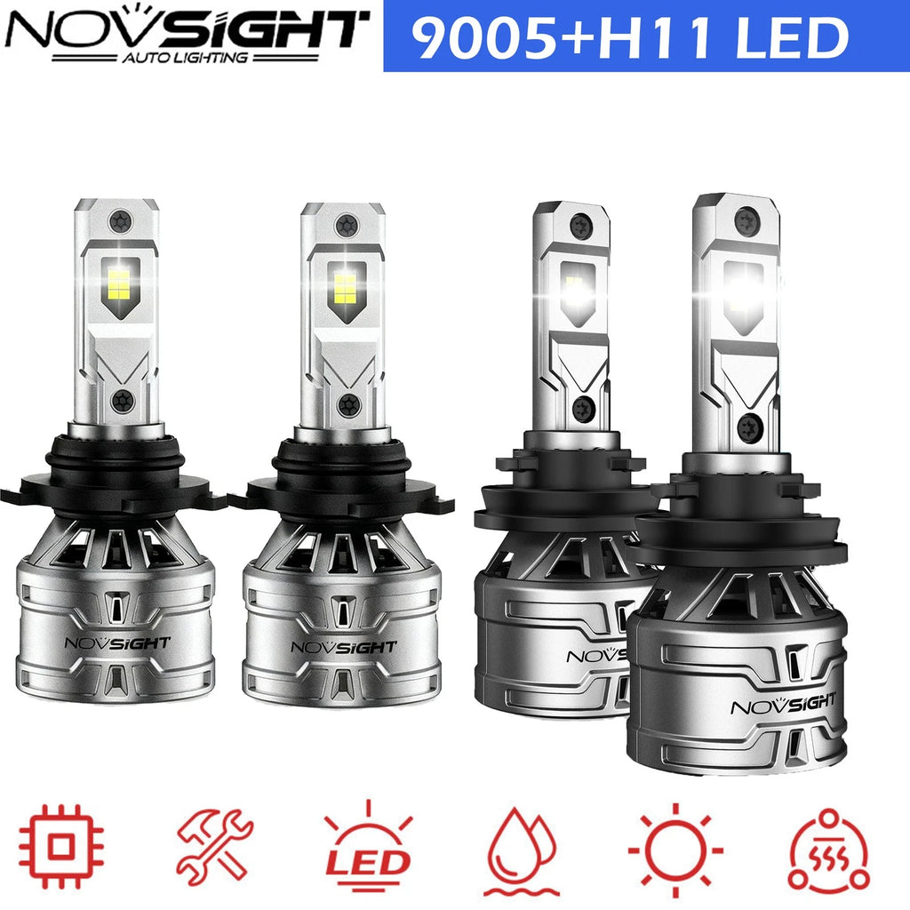 2X 9005+H11 LED Headlight Bulbs for 6500K White