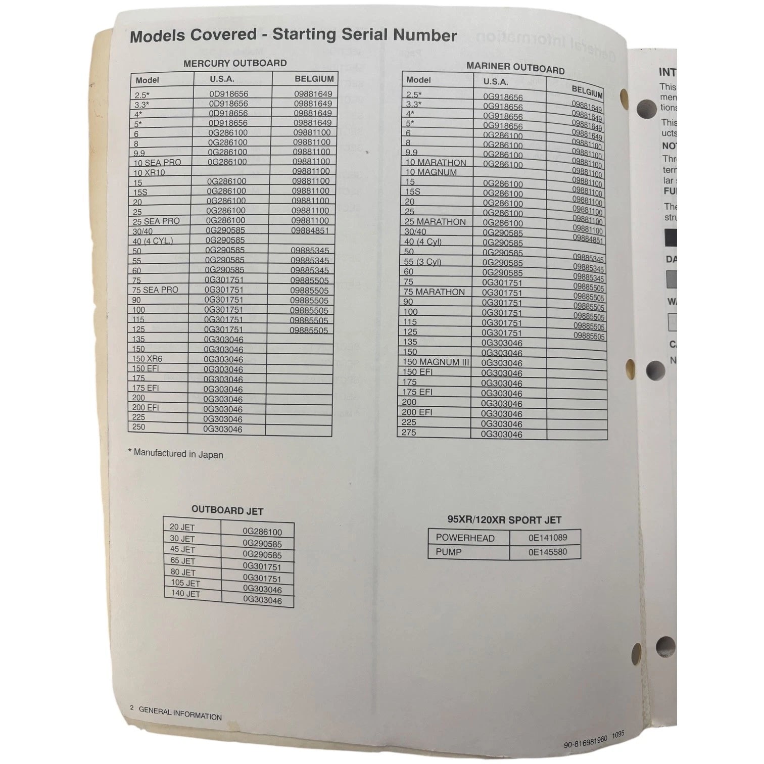 Technicians Handbook for Mercury Mariner Outboards (1996) 90-816981960