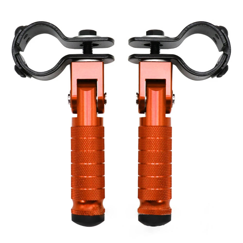 2X Motorcycle Folding Rearsets Foot Pegs Pedal Orange Universal
