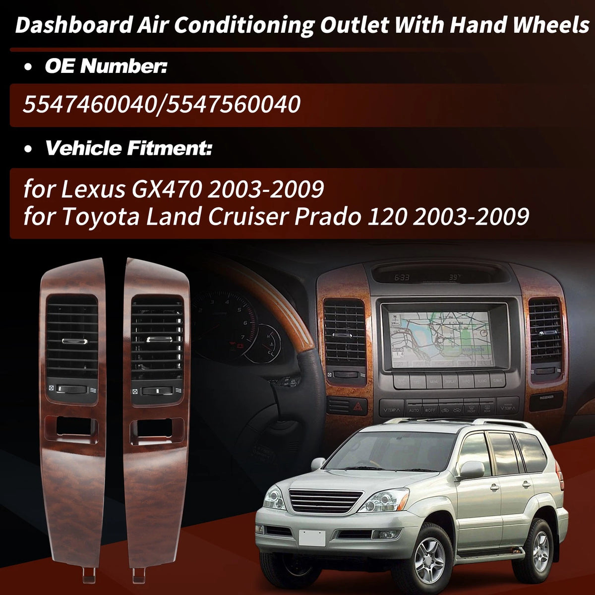 A/C Dash Air Vent Trim Panel Left Right for Lexus GX470 (2003–2009)