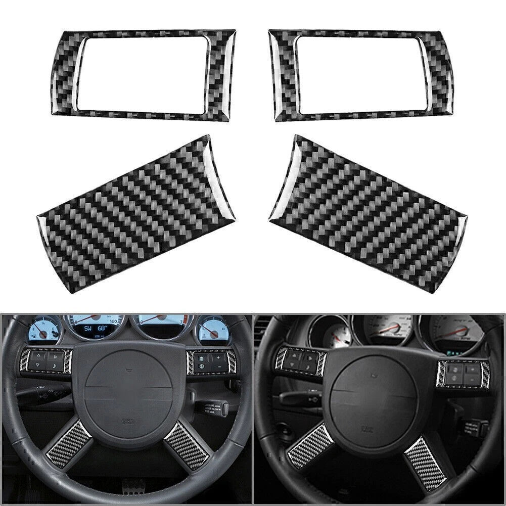 4 Pcs Carbon Fiber Steering Wheel Button Cover Trim For Dodge Challenger 2008-10