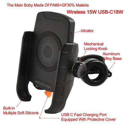 High Speed Wireless Charger And Phone Holder For Motorcycles 15W Fast Charging