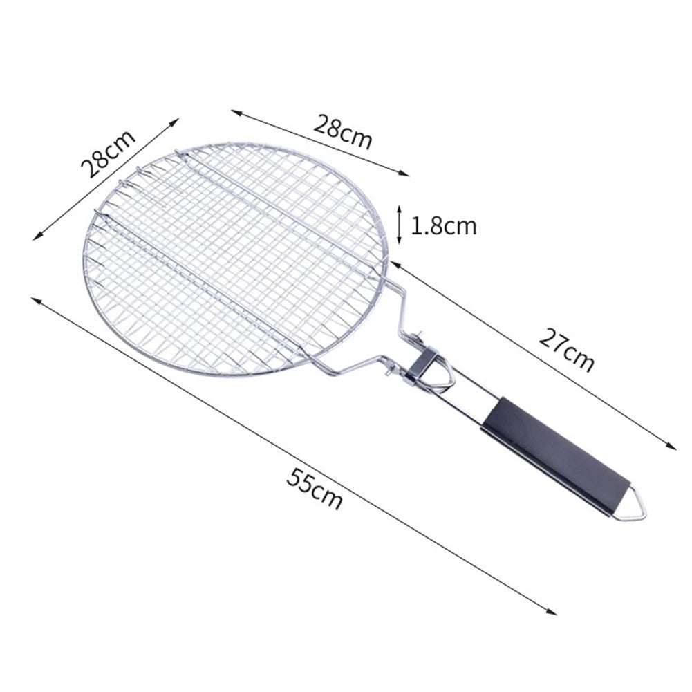 Stainless Steel Barbecue Grill Basket with Wooden Handle for Easy Flipping