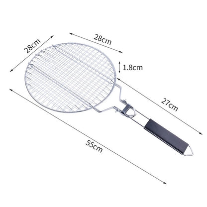 Stainless Steel Barbecue Grill Basket with Wooden Handle for Easy Flipping