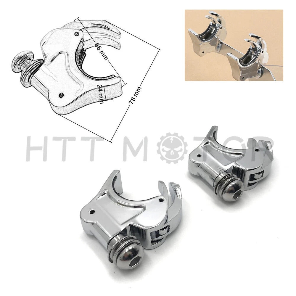 HTTMT Windshield Clamps for Harley Dyna Sportster (39mm Forks, Quick Release, Chrome)