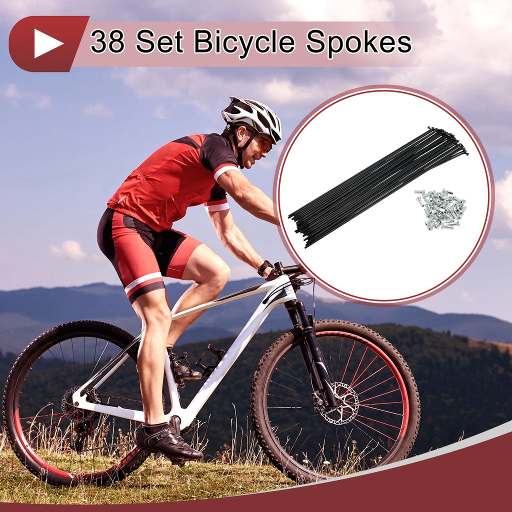 Bicycle Spokes Set 245mm Carbon Steel Black for 13G Wheels (38 Pack)
