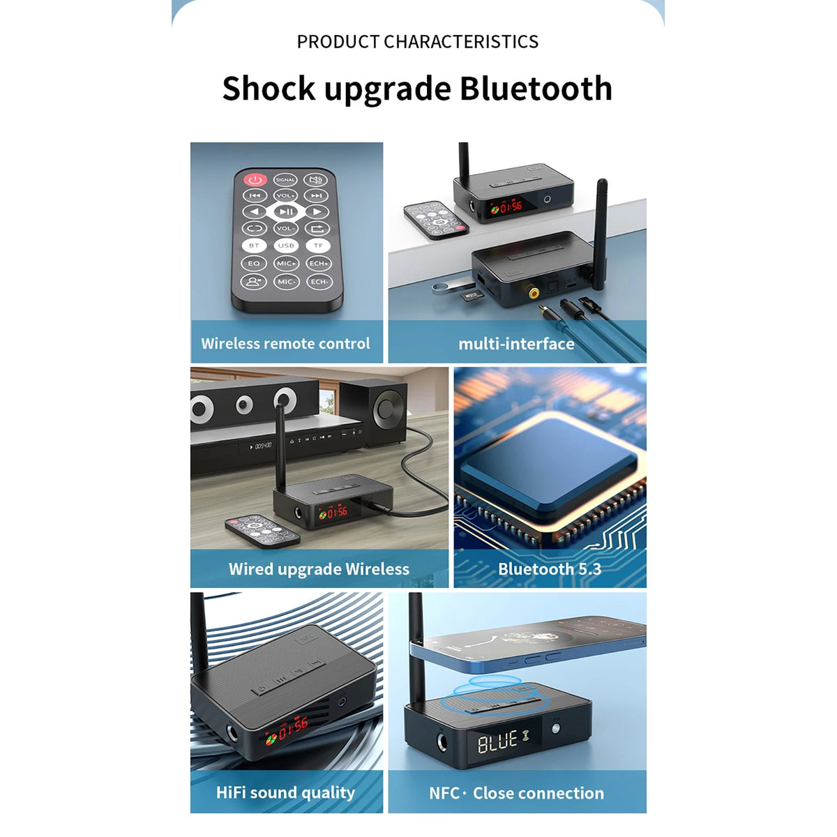 Wireless NFC Bluetooth 5.3 Audio Receiver for Universal Vehicles