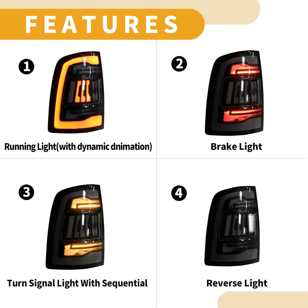 2X OLED Tail Lights Assembly for Dodge Ram 1500 2500 3500 (2009–2018)