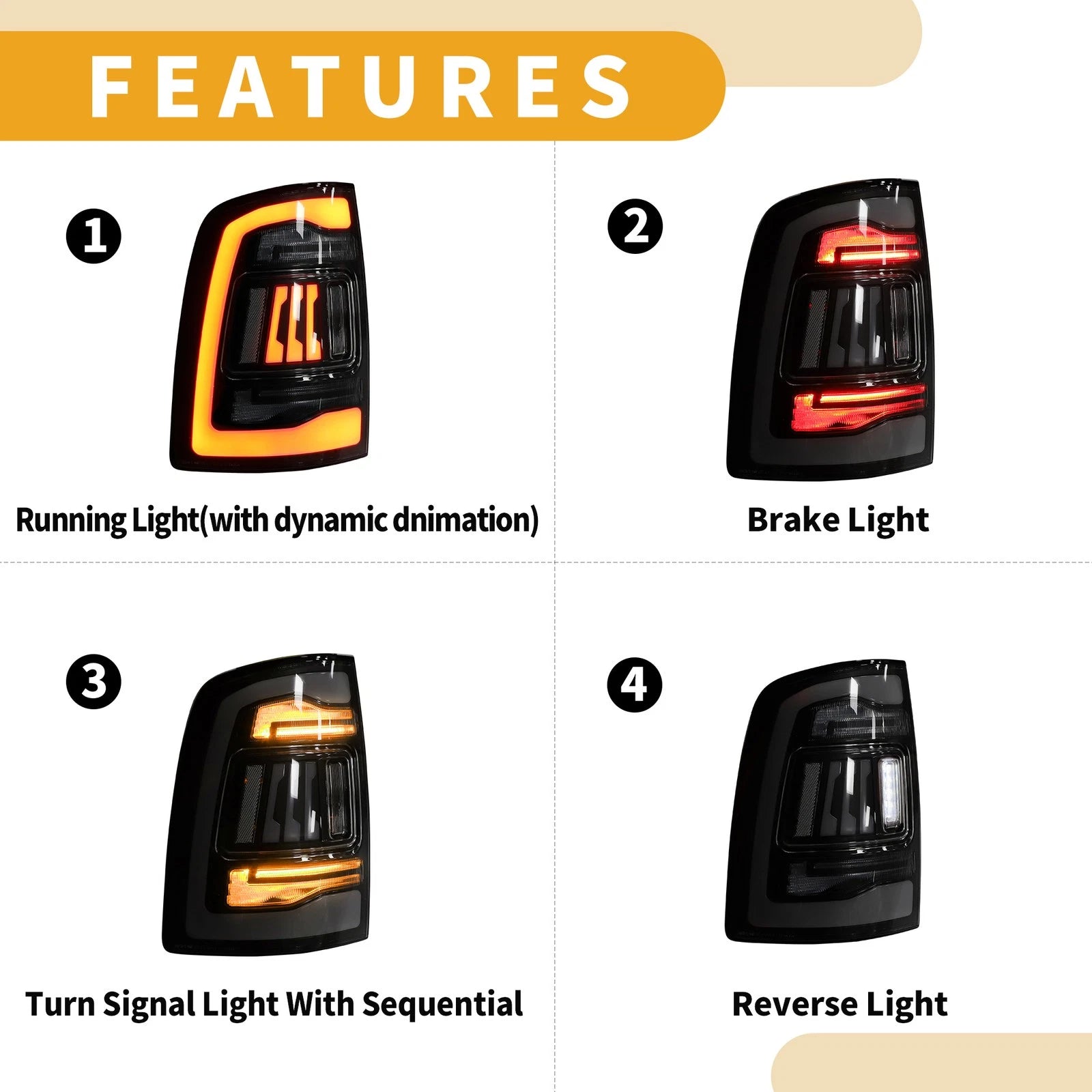 2X OLED Tail Lights Assembly for Dodge Ram 1500 2500 3500 (2009–2018)