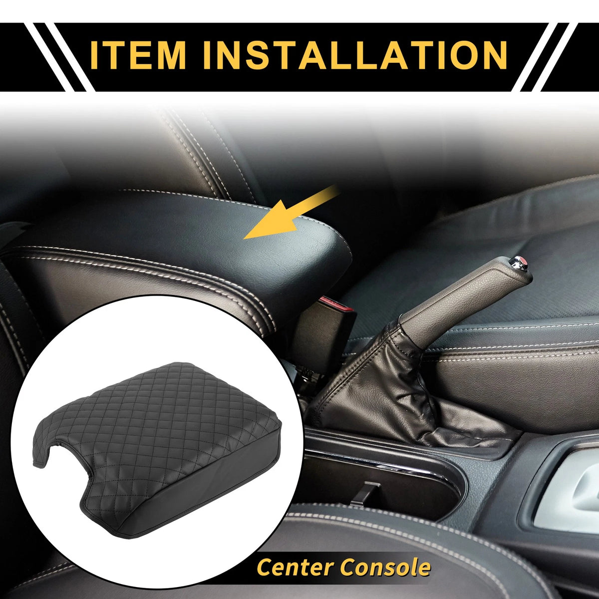 Car Center Console Lid Armrest Cover for Ford F-150 2015–2020 Anti-Scratch Black