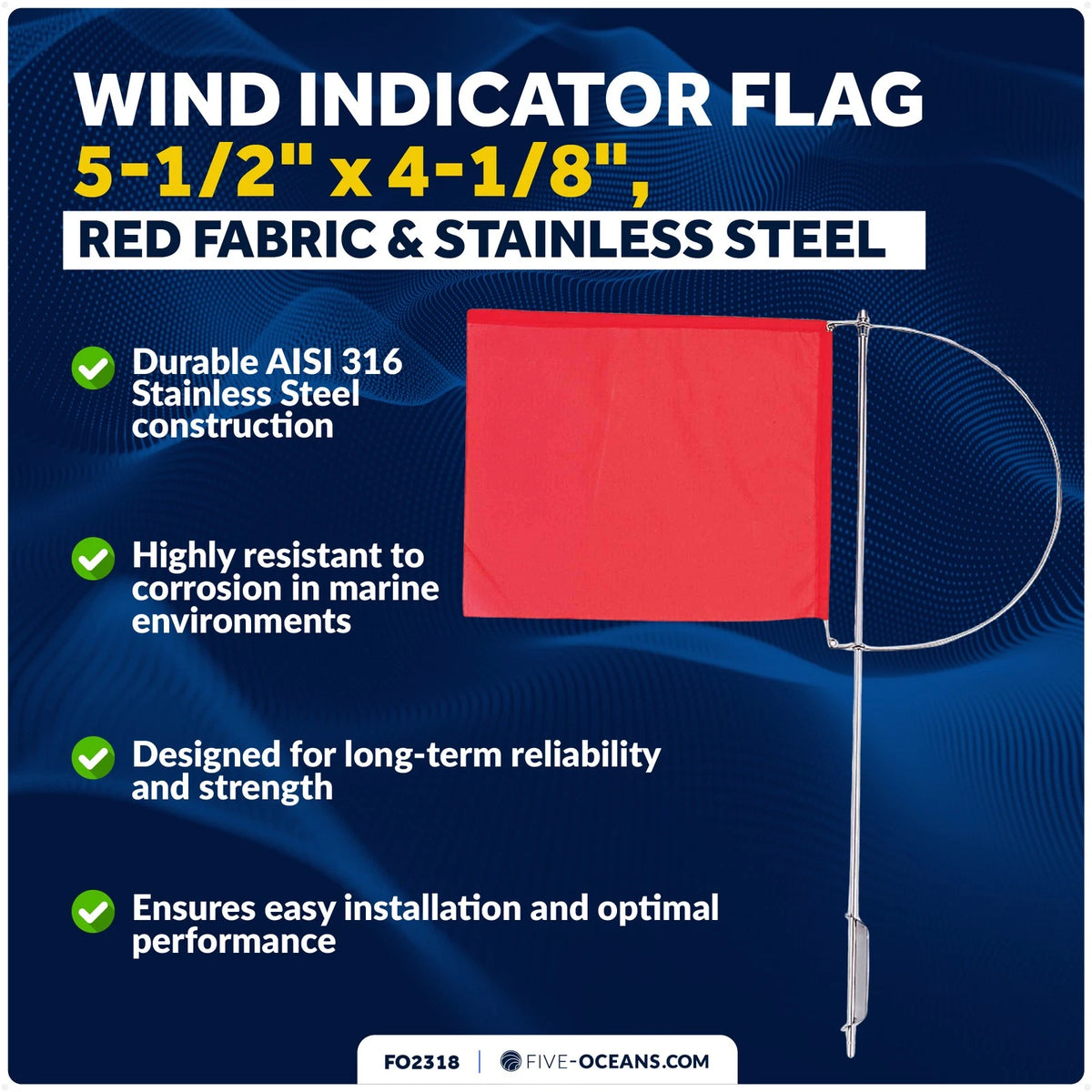 Wind Indicator Flag for FO2318 (5-1/2" x 4-1/8") Red Fabric & Stainless Steel