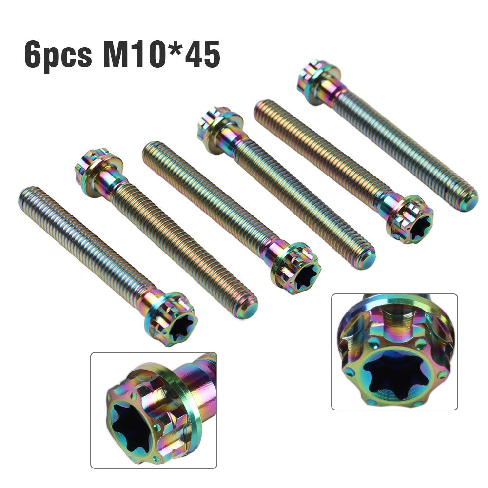6X M10x45mm Titanium Torx Head Flange Screws for Motorcycle Bike