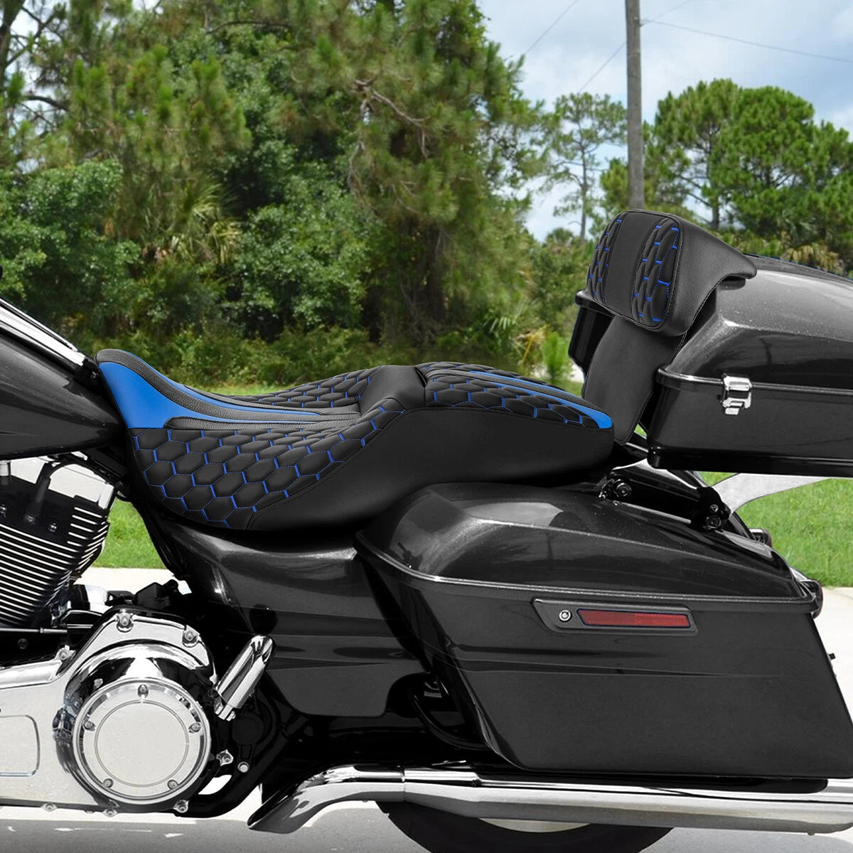 Seat Backrest Pad for Harley Street Glide (2014–2023) - Black Blue