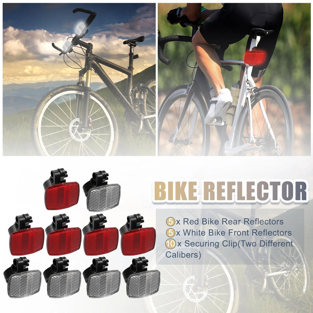 10pcs Front Rear Bicycle Reflector Kit for Mountain Bike Safety (Red White)