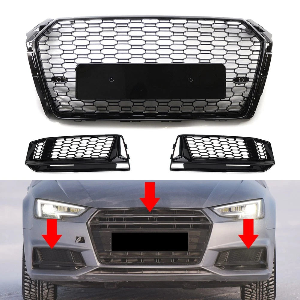 Front Bumper Grill Fog Light Covers for Audi A4 B9 S4 (2017–2018)