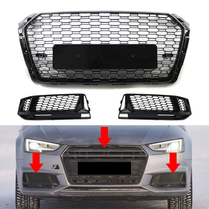 Front Bumper Grill Fog Light Covers for Audi A4 B9 S4 (2017–2018)