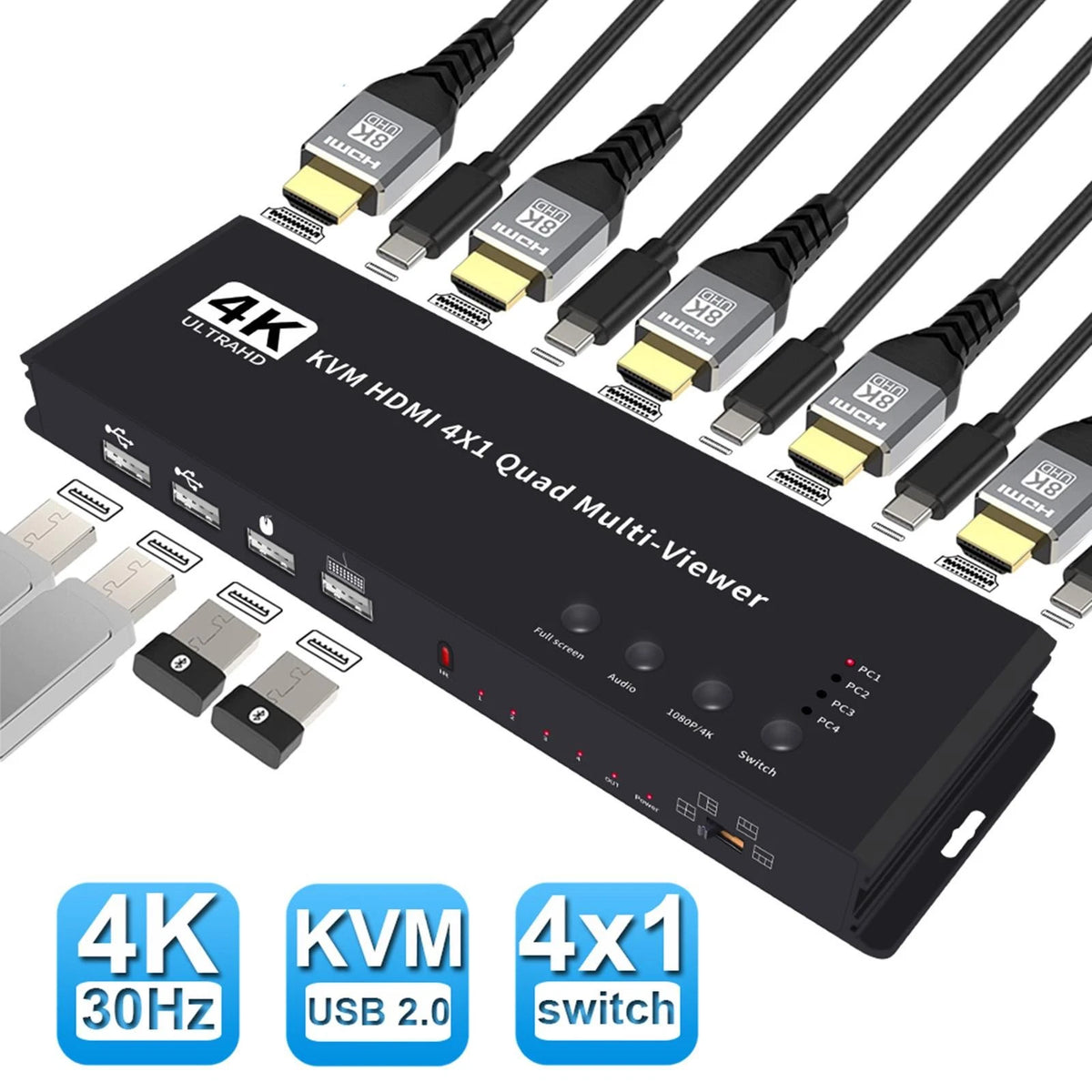 4K HDMI Quad Multi-Viewer KVM Switch for Video Wall Controller