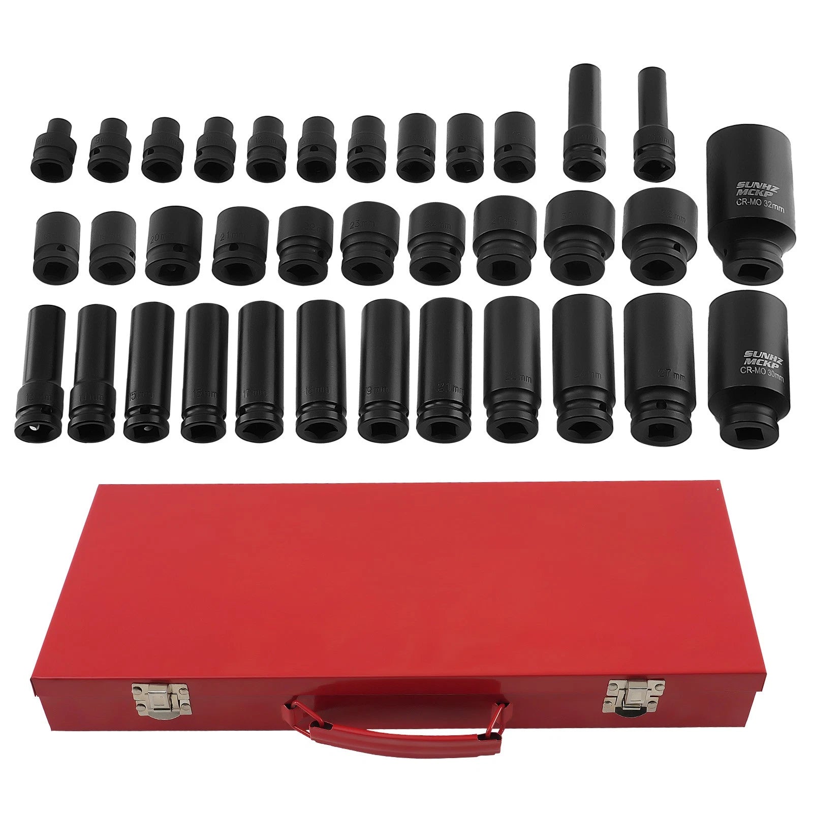 35pcs Lug Nut 1/2" Deep Impact Socket Set 8-32mm Metric 6 Point